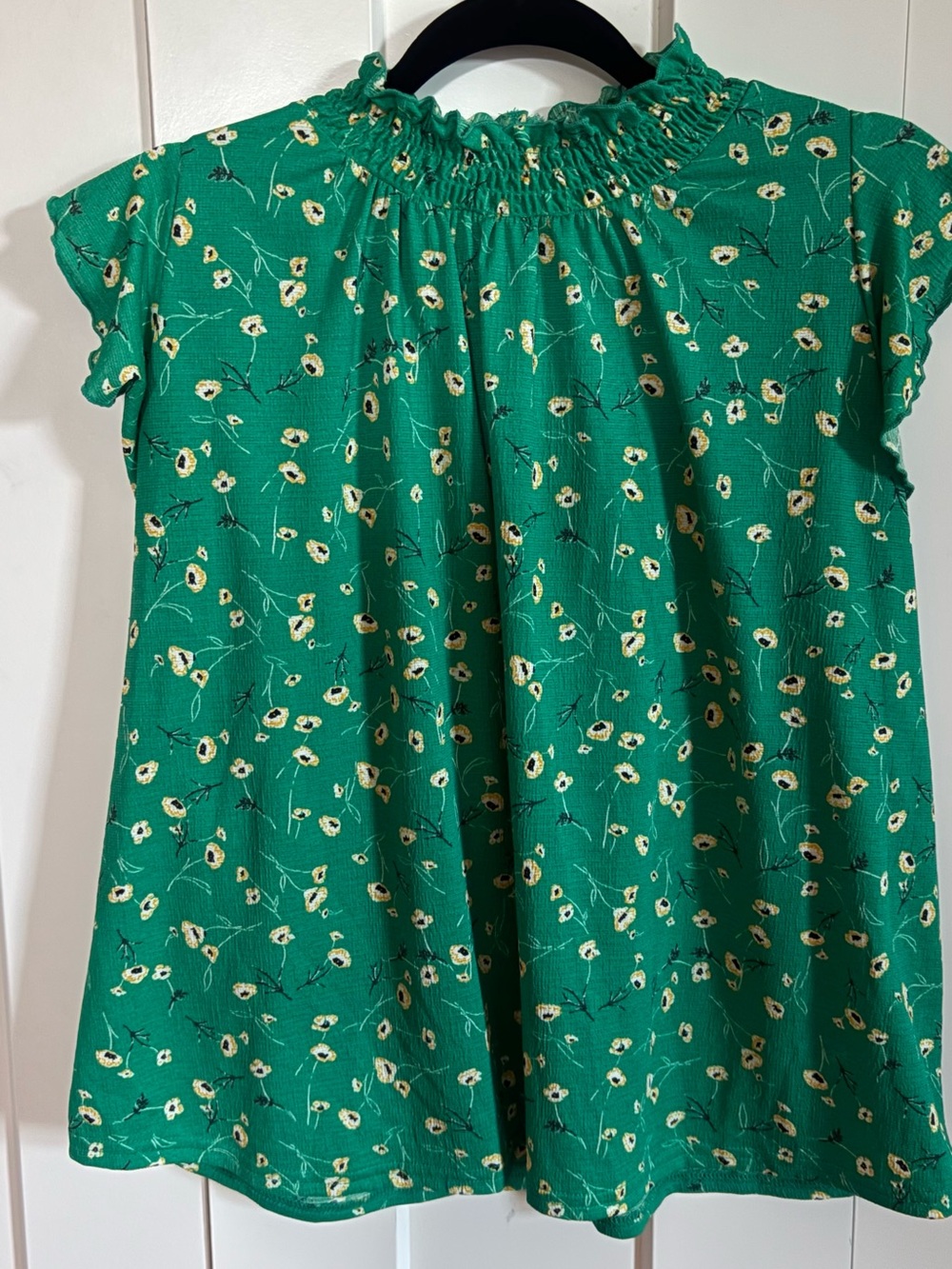 MELLODAY Green Floral Smocked Flutter Sleeve Top